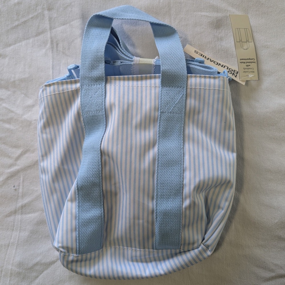 No Boundaries Mini Cooler Crossbody Bag Blue White Striped Lunch Tote NWT